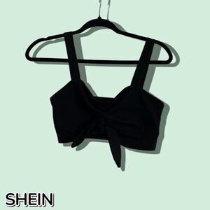 SHEIN Black Tie Front Crop Top – Petite XS (Preowned)